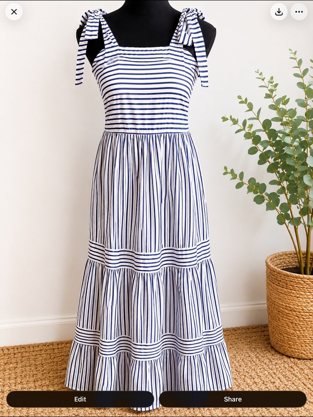 Striped Tie-Shoulder Maxi Dress by Area Stars in Navy and White